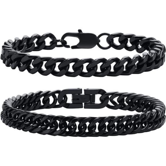 2Pcs Cuban Link Chain Bracelet Set Sturdy Stainless Steel Curb Width Cuban Link - Picture 1 of 6
